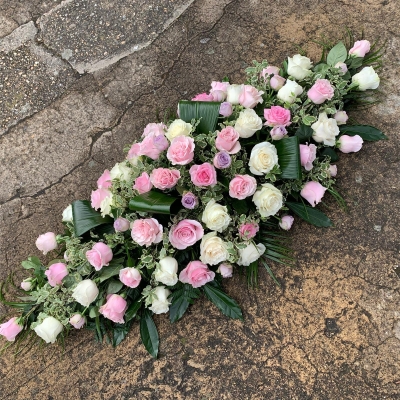 Pink, Lilac & White Rose Coffin Spray
