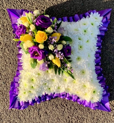 Purple, White and Yellow Cushion
