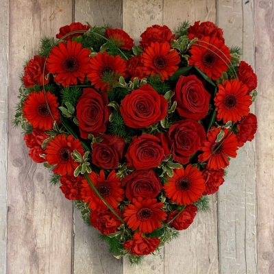 Red Rose, Carnation & Germini Heart
