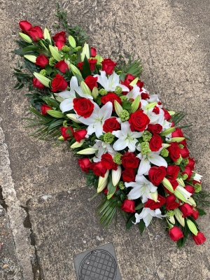 Red Rose & White Lily Coffin Spray