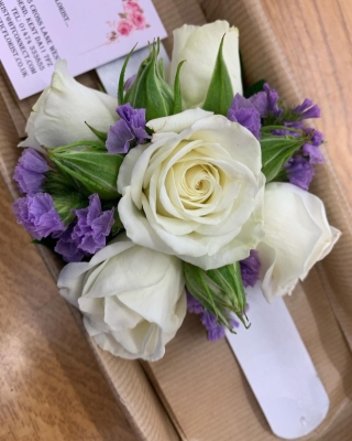 White & Lilac Wrist Corsage