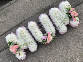 Pink Ribbon Edge & Grass Linked Funeral Letters