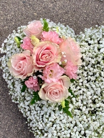 Gyp Filled Heart and Pink Rose Spray