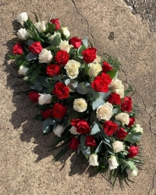 Red & White Rose Coffin Spray