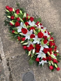 Red Rose & White Lily Coffin Spray