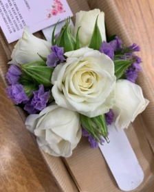 White & Lilac Wrist Corsage